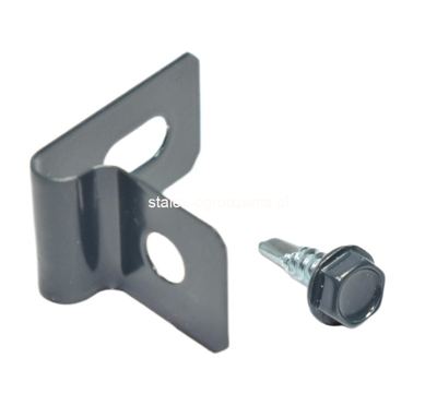 zapinka 1/2 do paneli ogrodzeniowych + wkręt 4,8x16 ral 7016 -100szt.