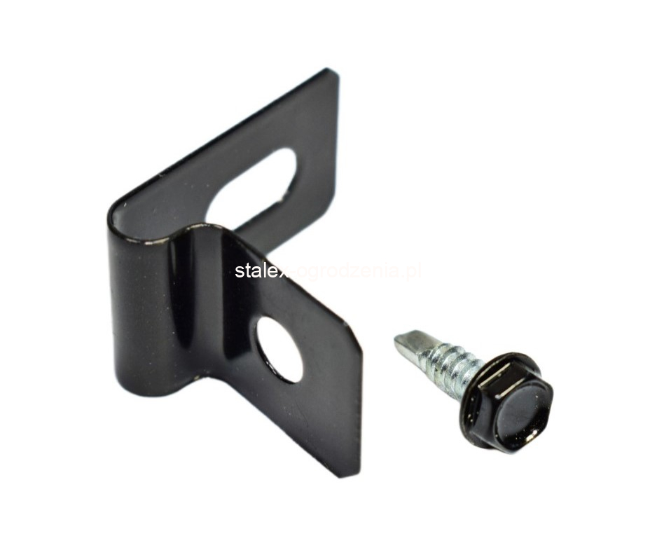zapinka 1/2 do paneli ogrodzeniowych + wkręt 4,8x16 ral 9005 -100szt.